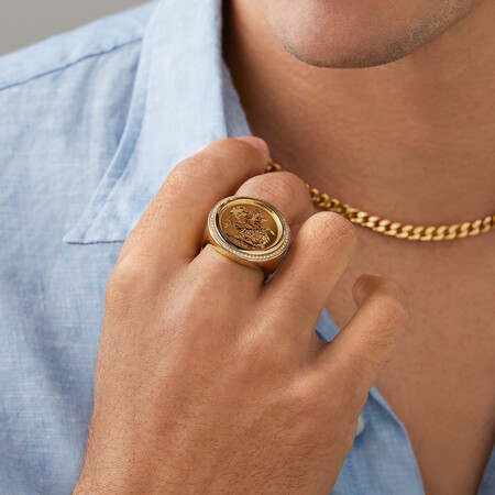 Sovereign Coin Ring with 0.30 Carat TW of Diamonds in 10kt & 22kt Yellow Gold Sovereign Coin Ring with 0.30 Carat TW of Diamonds in 10kt & 22kt Yellow Gold