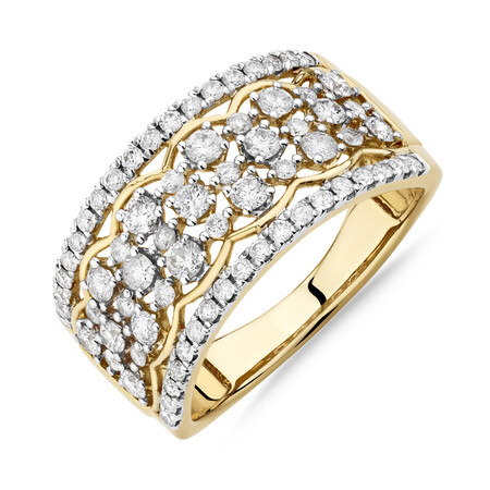 Multi Row Ring with 1 Carat TW of Diamonds in 10kt Yellow Gold