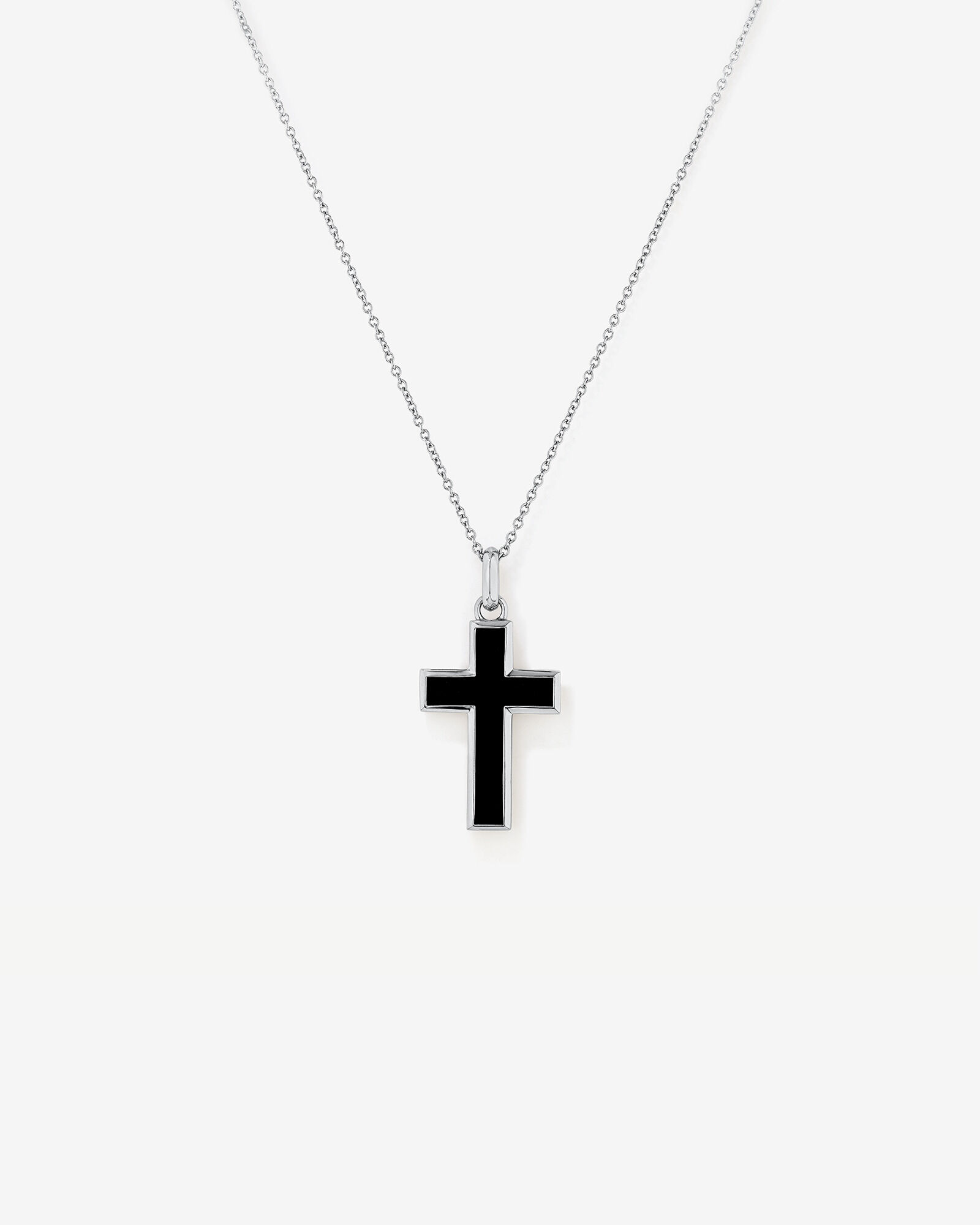 Onyx Cross Pendant in Silver with 65cm Cable Chain