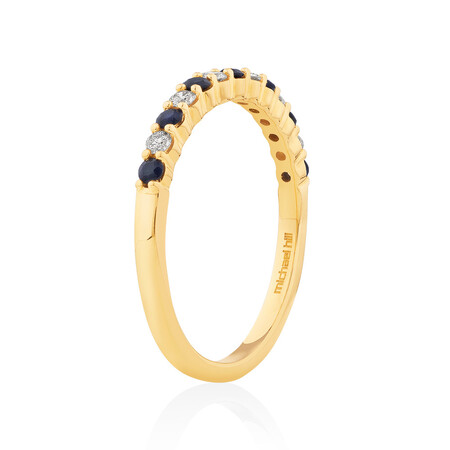 Ring with Blue Sapphire & 0.15 Carat TW of Diamonds in 10kt Yellow Gold Ring with Blue Sapphire & 0.15 Carat TW of Diamonds in 10kt Yellow Gold