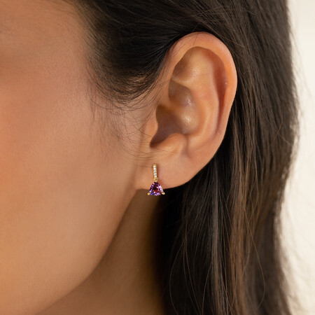 Drop Earrings with Amethyst & Diamonds in 10kt Yellow Gold Drop Earrings with Amethyst & Diamonds in 10kt Yellow Gold