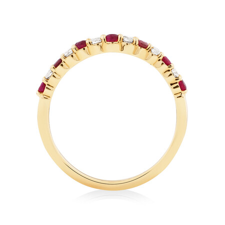 Ring with Natural Ruby & 0.15 Carat TW Of Diamonds In 10kt Yellow Gold Ring with Natural Ruby & 0.15 Carat TW Of Diamonds In 10kt Yellow Gold