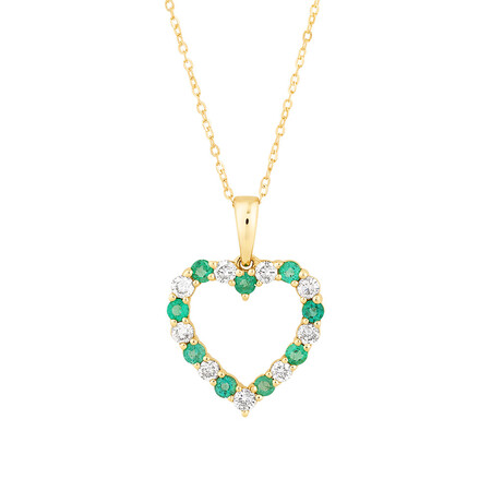 Heart Pendant with Emerald & 0.25 Carat TW of Diamonds in 10kt Yellow Gold