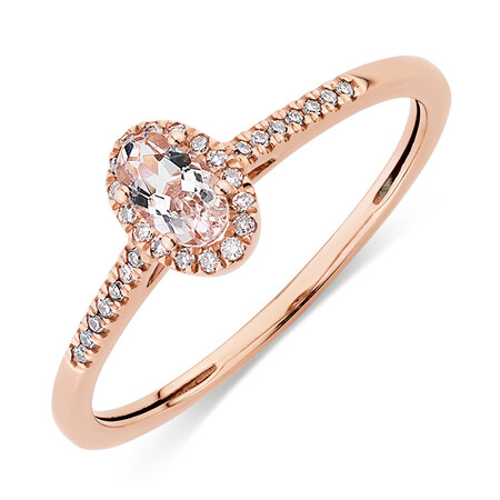 Halo Ring with Diamonds & Morganite in 10kt Rose Gold