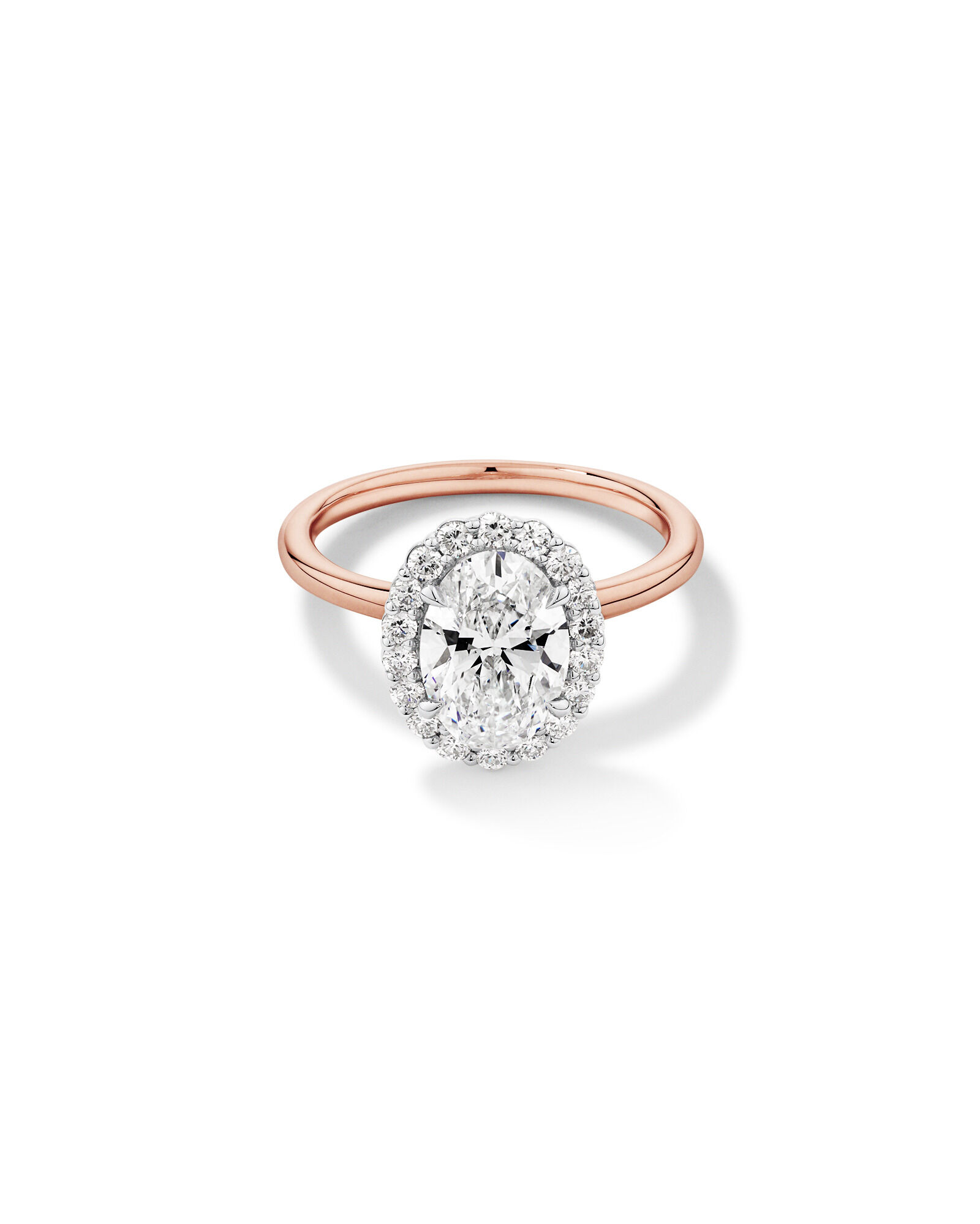 Bague de fiançailles en halo de diamants cultivés en laboratoire TW de 2,34 carats en or rose et blanc 14 carats