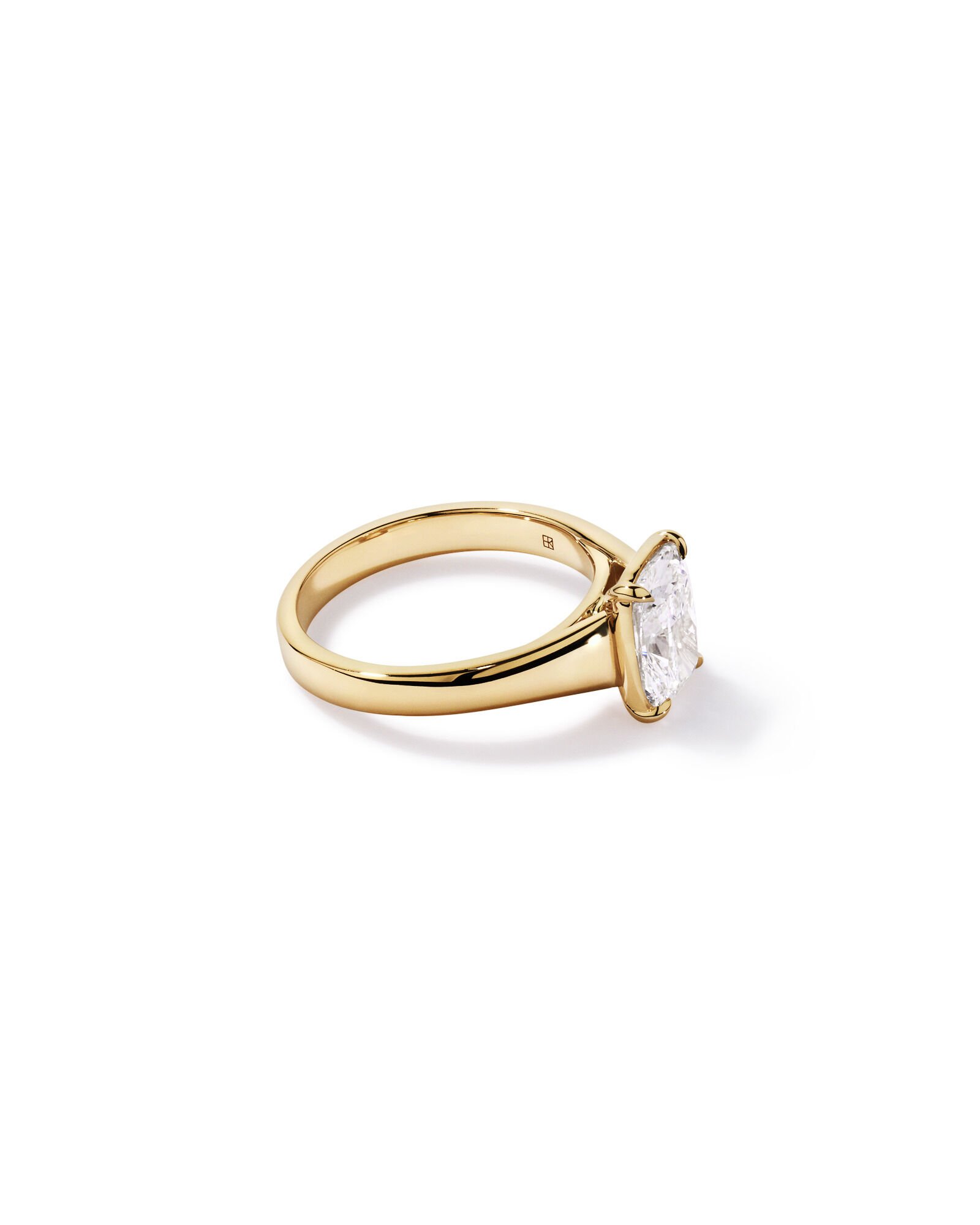 Carat Laboratory-Grown Elongated Cushion Diamond Solitaire Four Claw with Low Set Bezel Engagement Ring in 14kt Yellow Gold