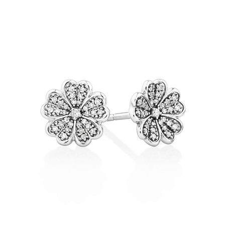 Flower Stud Earrings with 0.12 Carat TW of Diamonds in Sterling Silver Flower Stud Earrings with 0.12 Carat TW of Diamonds in Sterling Silver