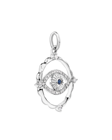 Evil Eye Motif Pendant with Sapphire & 0.10 Carat TW of Diamonds in Sterling Silver Evil Eye Motif Pendant with Sapphire & 0.10 Carat TW of Diamonds in Sterling Silver