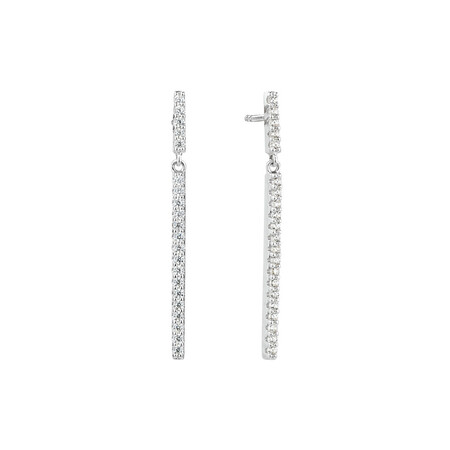 Bar Drop Earrings With Cubic Zirconia In Sterling Silver Bar Drop Earrings With Cubic Zirconia In Sterling Silver