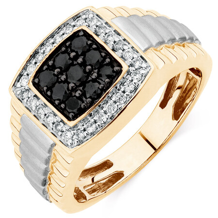 Men's Ring with 3/4 Carat TW of White & Enhanced Black Diamonds in 10kt Yellow & White Gold Men's Ring with 3/4 Carat TW of White & Enhanced Black Diamonds in 10kt Yellow & White Gold