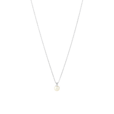 Pendant with Cultured Freshwater Pearl & Cubic Zirconia in Sterling Silver