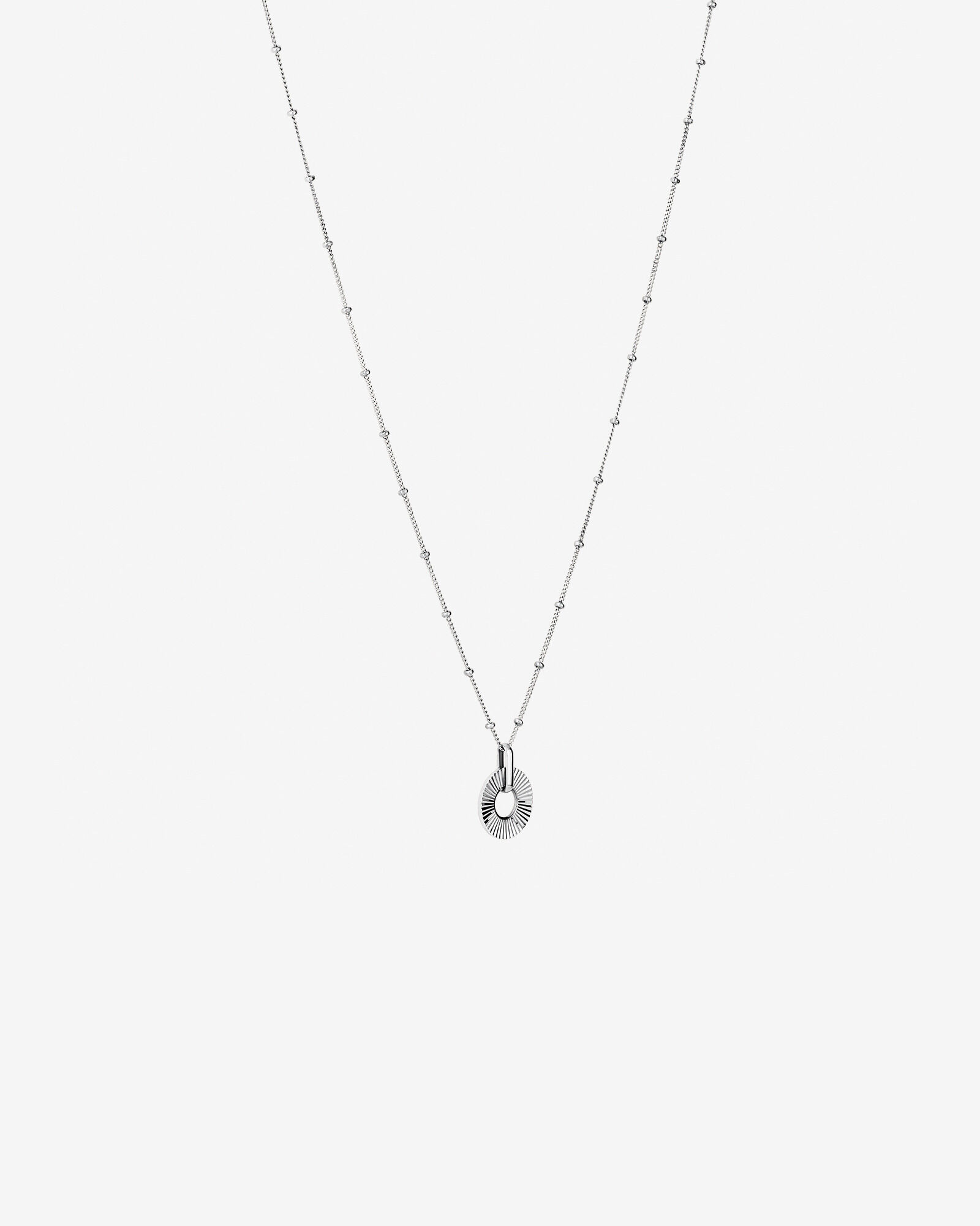 Sunray Open Circle Pendant Station Necklace in Sterling Silver