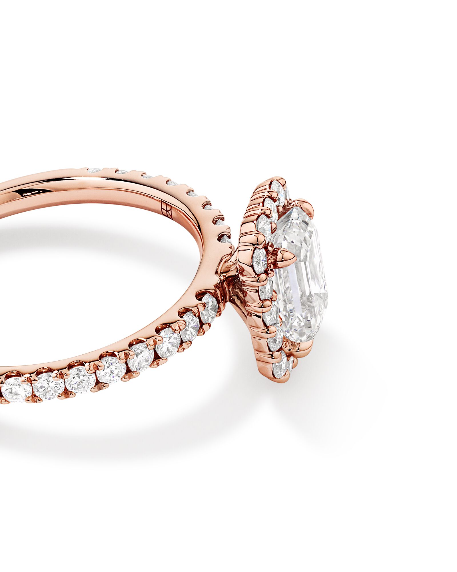 1.78 Carat TW Emerald Cut Laboratory-Grown Diamond Halo Engagement Ring in 14kt Rose Gold