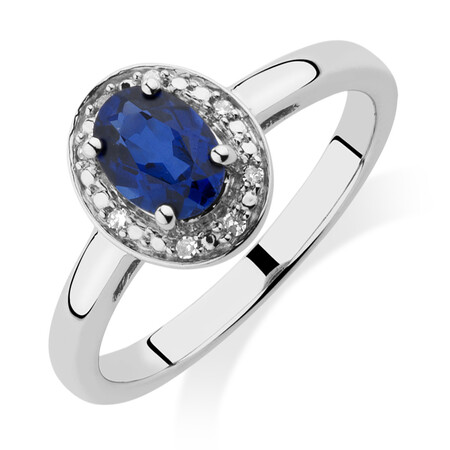 Halo Ring with Created Sapphire & Diamonds in Sterling Silver Halo Ring with Created Sapphire & Diamonds in Sterling Silver