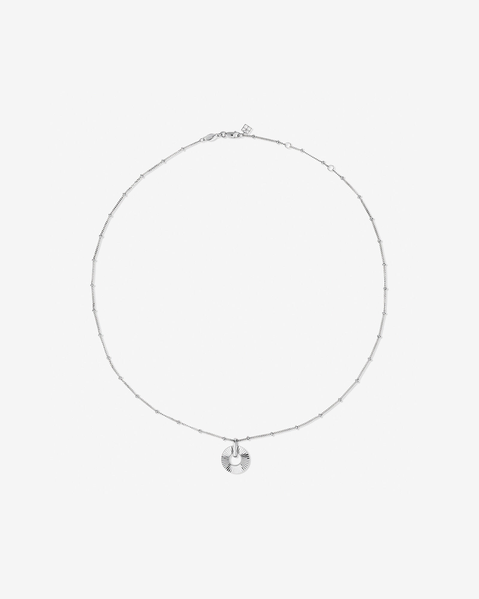 Sunray Open Circle Pendant Station Necklace in Sterling Silver
