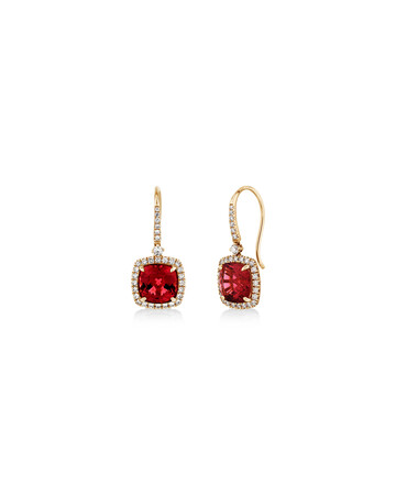 Halo Earrings with Pink Tourmaline & 0.44 Carat TW of Diamonds in 14kt Yellow Gold Halo Earrings with Pink Tourmaline & 0.44 Carat TW of Diamonds in 14kt Yellow Gold