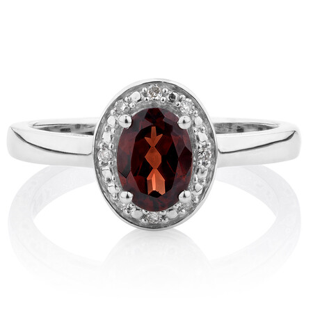 Halo Ring with Garnet & Diamonds in Sterling Silver Halo Ring with Garnet & Diamonds in Sterling Silver