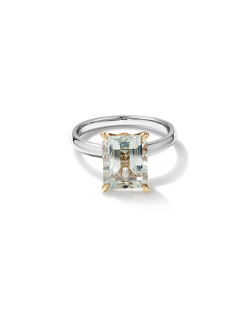 Ring with Green Amethyst in Sterling Silver & 10kt Yellow Gold Ring with Green Amethyst in Sterling Silver & 10kt Yellow Gold
