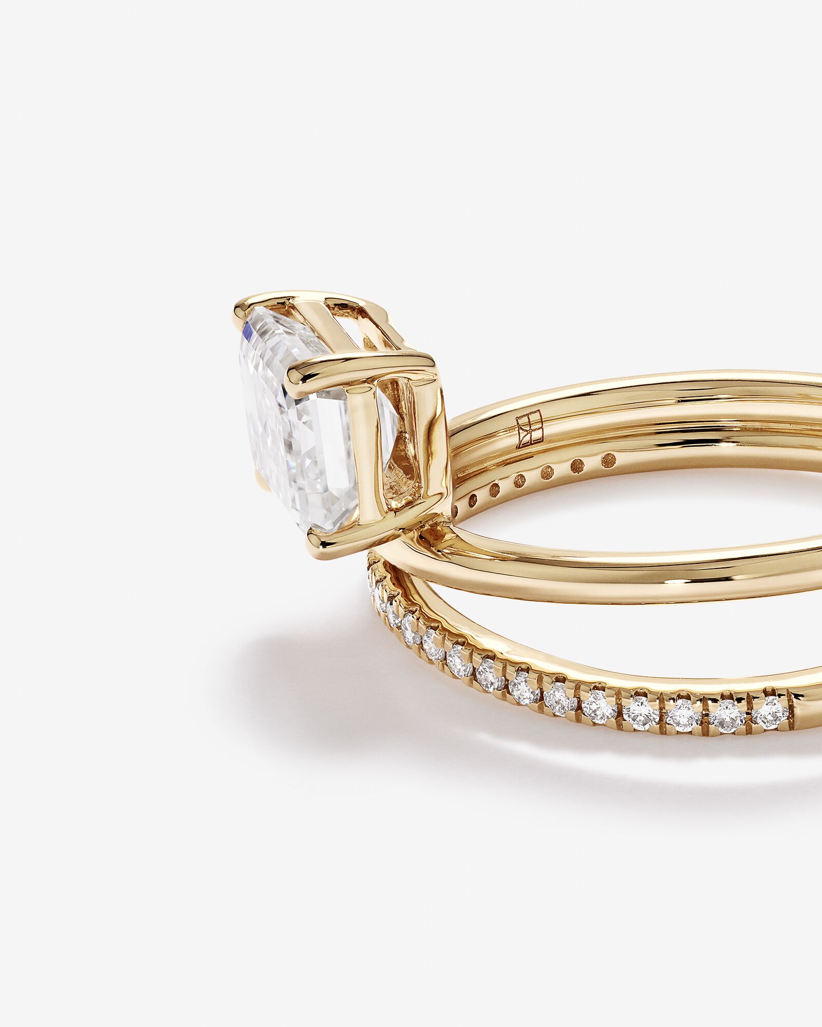 1.88 Carat TW East West Emerald Cut Lab-Grown Diamond Double Band Engagement Ring in 14kt Yellow Gold