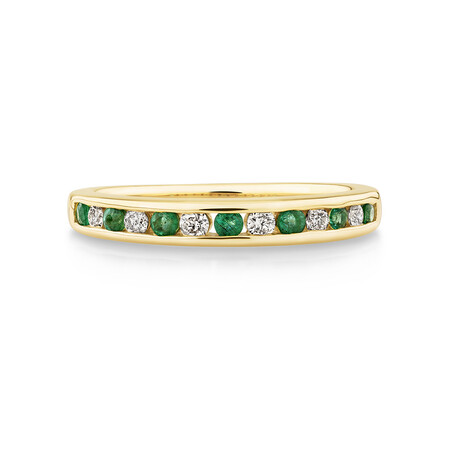 Ring with Natural Emerald & 0.15 Carat TW of Diamonds in 10kt Yellow Gold Ring with Natural Emerald & 0.15 Carat TW of Diamonds in 10kt Yellow Gold