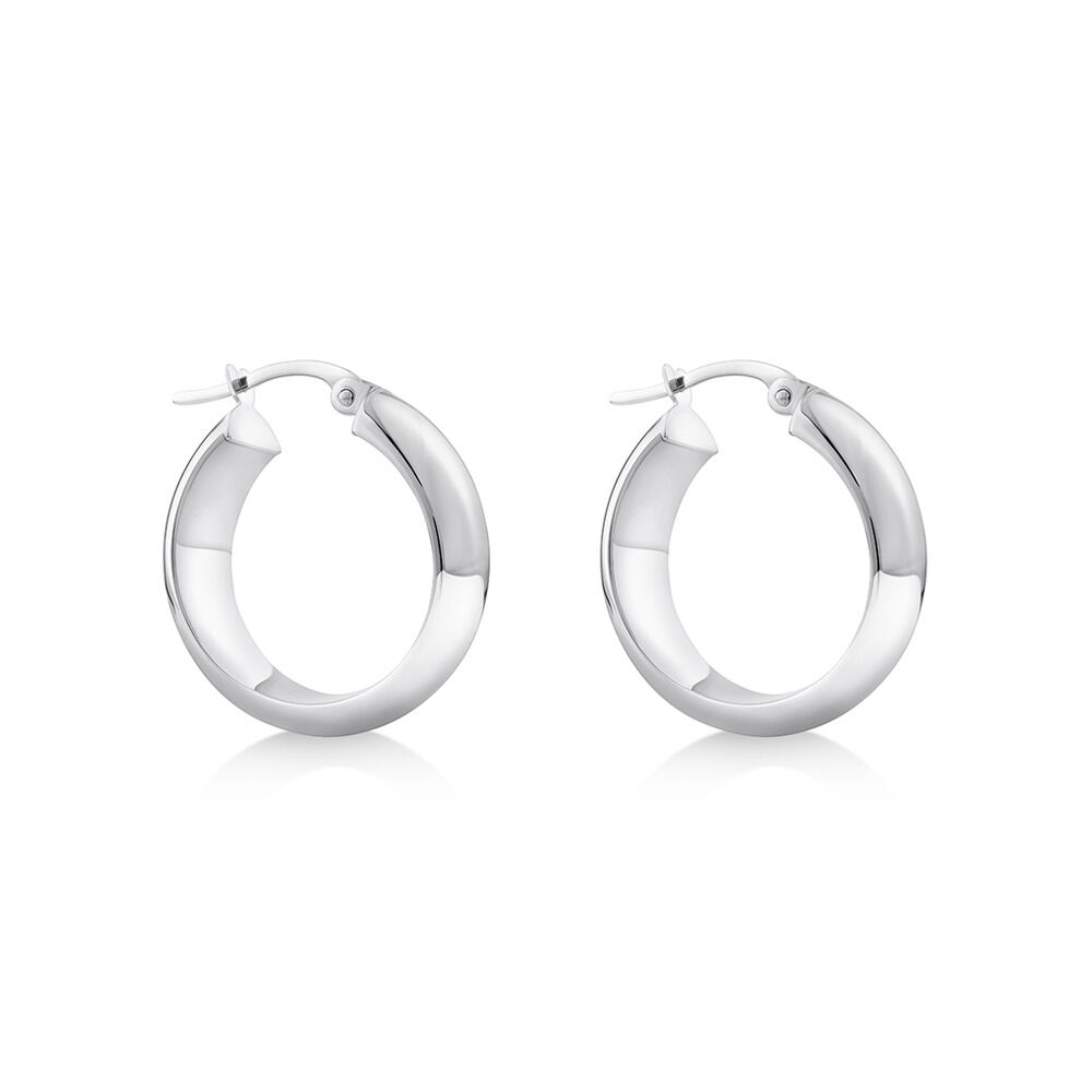 15mm Half Round Hoop Earrings 10kt White Gold