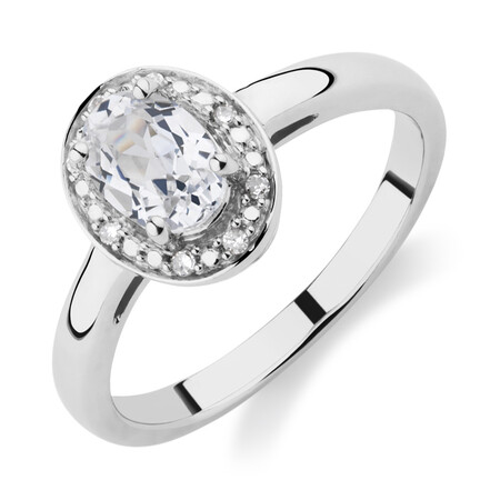 Halo Ring with Created White Sapphire & Diamonds in Sterling Silver