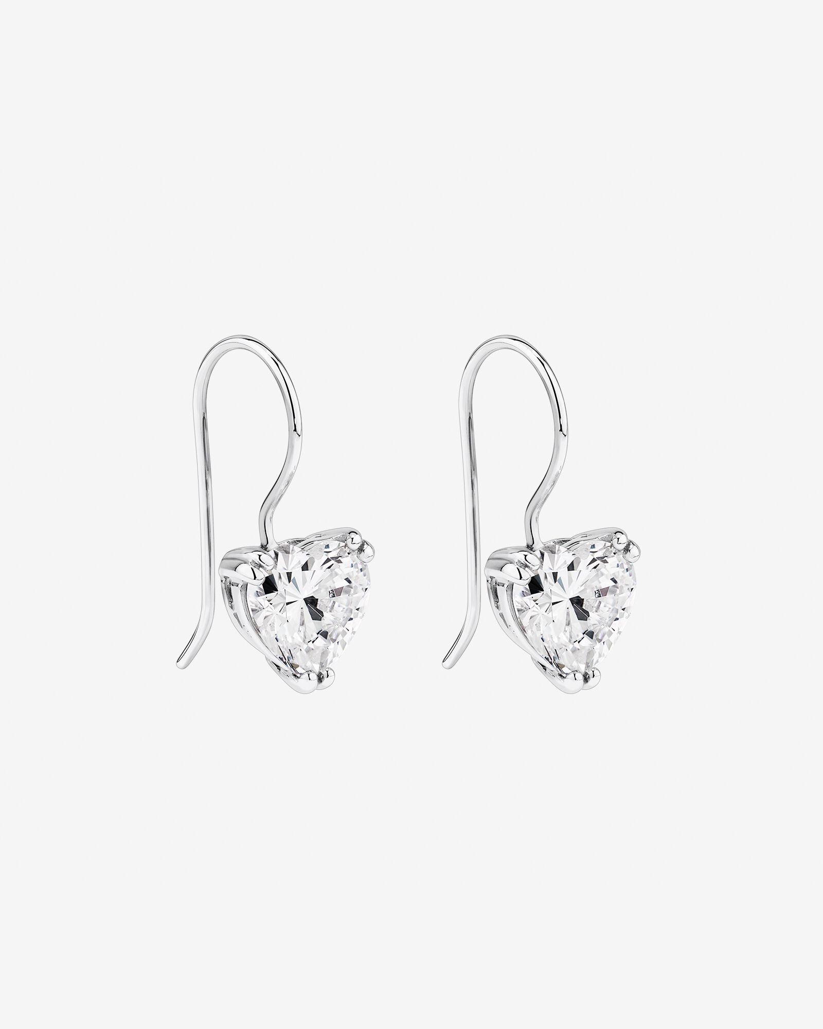 Love Heart Shaped Cubic Zirconia Drop Shepherds Hook Earrings in Sterling Silver