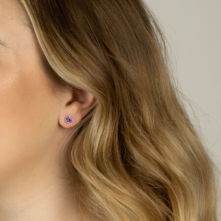 Stud Earrings with Purple Cubic Zirconia in Sterling Silver Stud Earrings with Purple Cubic Zirconia in Sterling Silver