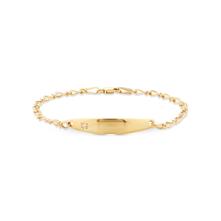 14cm (6") Baby Identity Bracelet with Pink Cubic Zirconia in 10kt Yellow Gold 14cm (6") Baby Identity Bracelet with Pink Cubic Zirconia in 10kt Yellow Gold