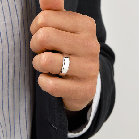 7mm Flat Bevelled Wedding Band in Sterling Silver 7mm Flat Bevelled Wedding Band in Sterling Silver