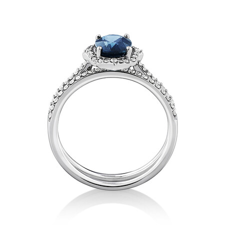 Sapphire & 0.30 Carat TW of Diamonds Bridal Set in 14kt White Gold Sapphire & 0.30 Carat TW of Diamonds Bridal Set in 14kt White Gold