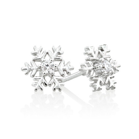 Snowflake Stud Earrings with Cubic Zirconia in Sterling Silver