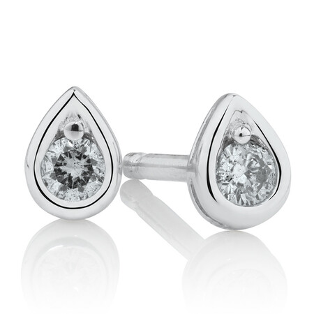 Pear Stud Earrings with Diamonds in Sterling Silver Pear Stud Earrings with Diamonds in Sterling Silver