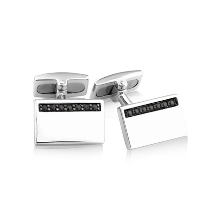 Rectangle Cuff Links with Black Cubic Zirconia in Sterling Silver