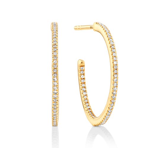 0.15 Carat TW Fine Diamond Hoop Earrings in 10kt Yellow Gold