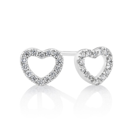 Heart Stud Earrings with Cubic Zirconia in Sterling Silver