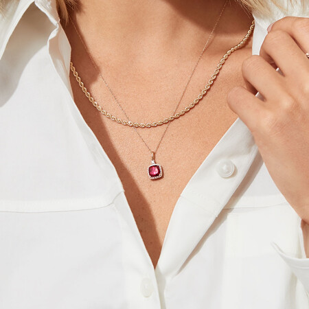 Pendant with Created Ruby & Diamonds In 10kt Yellow & White Gold Pendant with Created Ruby & Diamonds In 10kt Yellow & White Gold
