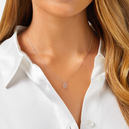 B Initial Necklace with 0.10 Carat TW of Diamonds in 10kt White Gold B Initial Necklace with 0.10 Carat TW of Diamonds in 10kt White Gold