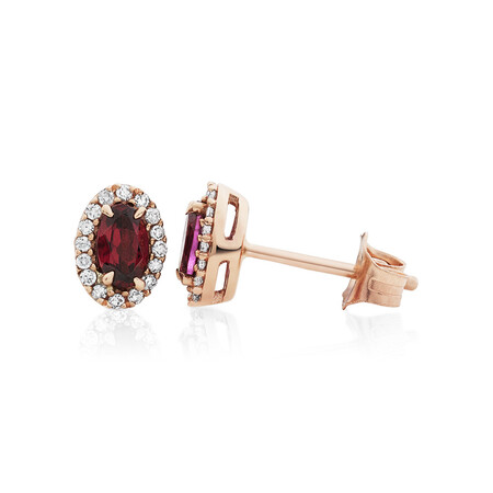 Halo Stud Earrings with Rhodolite Garnet & 0.12 Carat TW of Diamonds in 10kt Rose Gold Halo Stud Earrings with Rhodolite Garnet & 0.12 Carat TW of Diamonds in 10kt Rose Gold