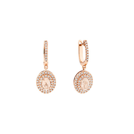 Morganite Double Halo Earrings with 0.38 Carat TW of Diamonds in 10kt Rose Gold