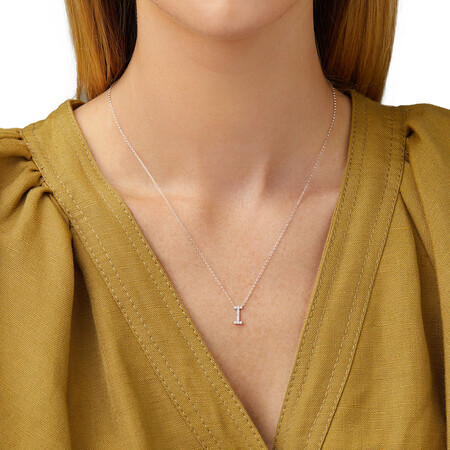 I Initial Necklace with 0.10 Carat TW of Diamonds in 10kt White Gold I Initial Necklace with 0.10 Carat TW of Diamonds in 10kt White Gold