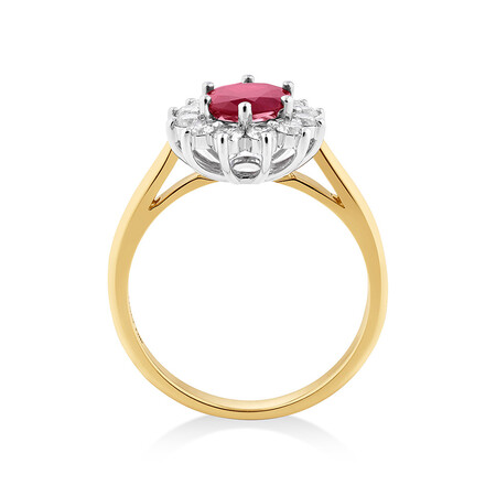 Ring with Natural Ruby & 0.48 Carat TW of Diamonds in 18kt Yellow & White Gold Ring with Natural Ruby & 0.48 Carat TW of Diamonds in 18kt Yellow & White Gold