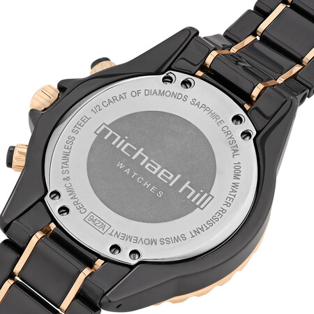 Chronograph Watch with 0.50 Carat TW of Diamonds in Black Ceramic & Rose Tone Stainless Steel Chronograph Watch with 0.50 Carat TW of Diamonds in Black Ceramic & Rose Tone Stainless Steel