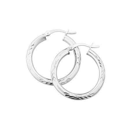 25mm Diamond Cut Hoop Earrings In Sterling Silver 25mm Diamond Cut Hoop Earrings In Sterling Silver