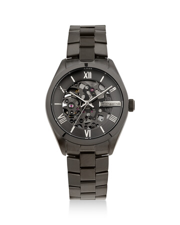 Automatic Skeleton Watch In Grey Tone Stainless Steel Automatic Skeleton Watch In Grey Tone Stainless Steel
