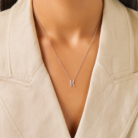 "K" Initial Necklace with 0.10 Carat TW of Diamonds in 10kt White Gold "K" Initial Necklace with 0.10 Carat TW of Diamonds in 10kt White Gold
