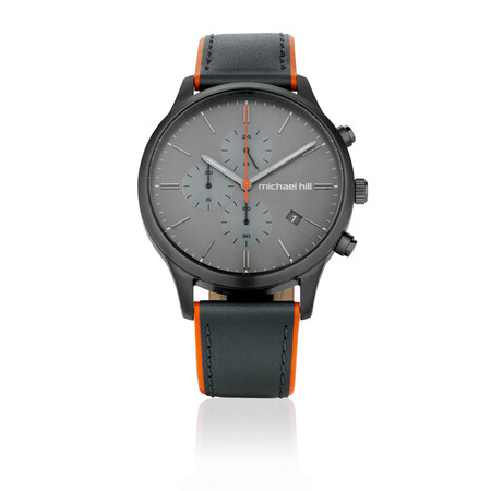 Men's Chronograph Watch in Grey Tone Stainless Steel & Leather Men's Chronograph Watch in Grey Tone Stainless Steel & Leather