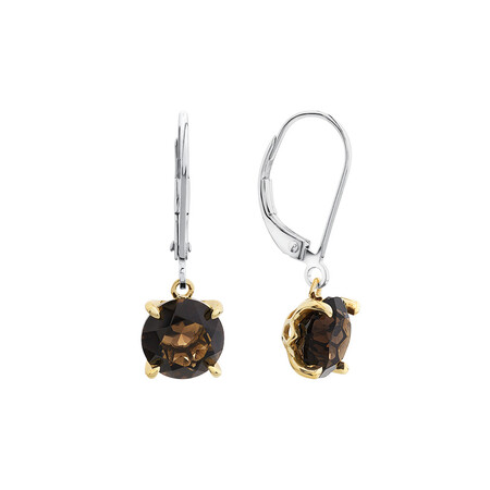 Earrings with Smokey Quartz in Sterling Silver and 10kt Yellow Gold Earrings with Smokey Quartz in Sterling Silver and 10kt Yellow Gold