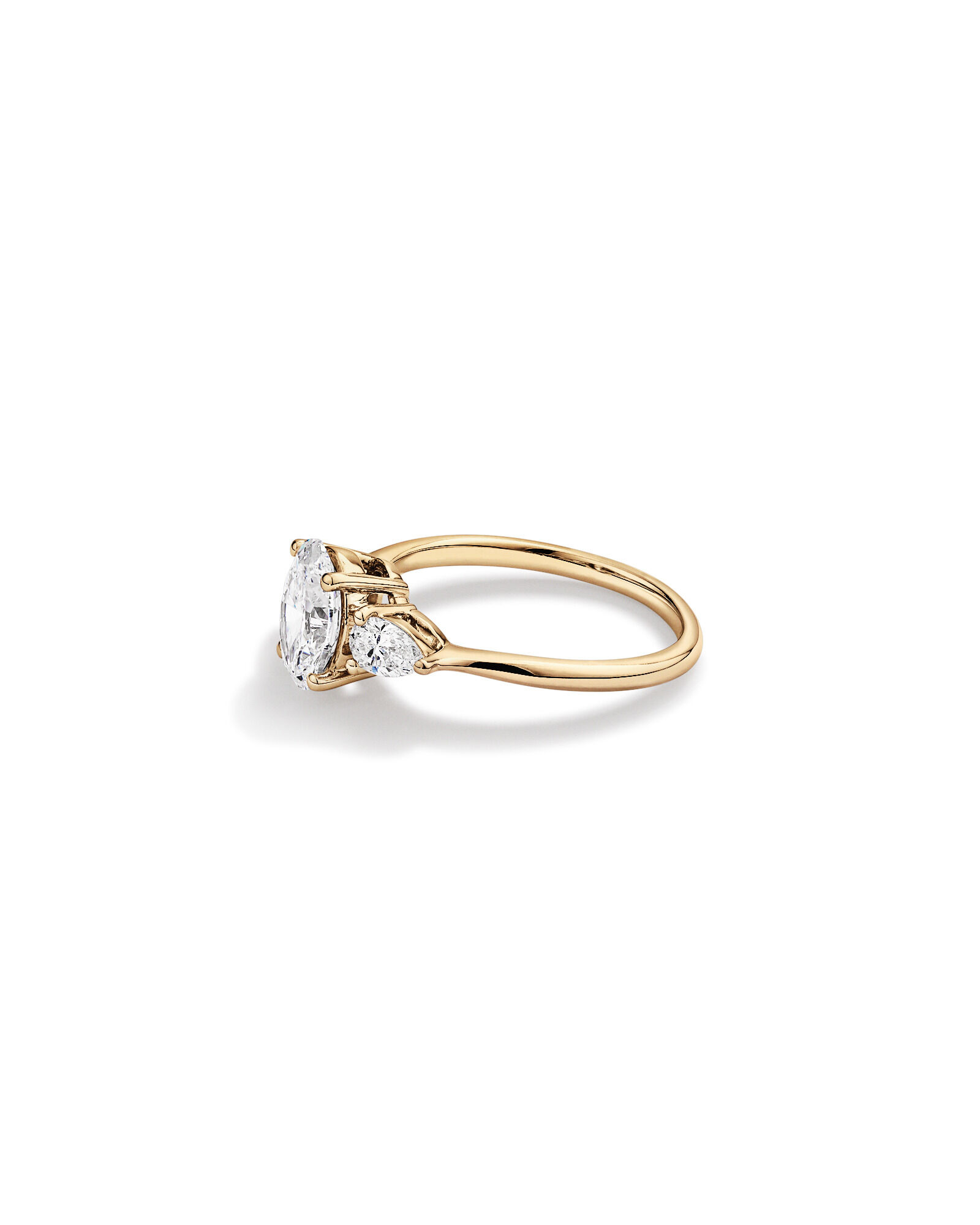 1.65 Carat TW Three Stone Oval and Pear Shaped Laboratory-Grown Diamond Engagement Ring in 14kt Yellow Gold