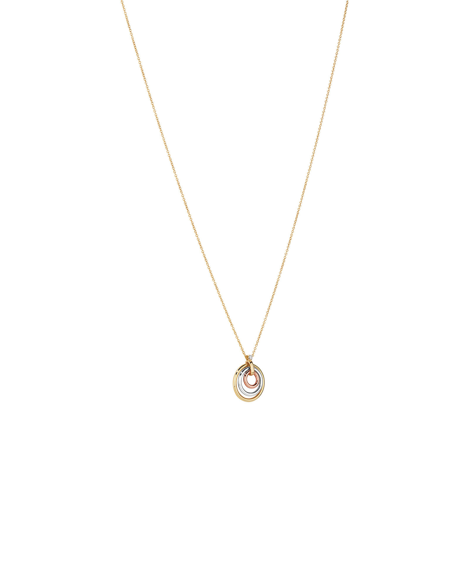 Diamond Accent Tri Tone Circle Pendant in 10kt Yellow, Rose and White Gold